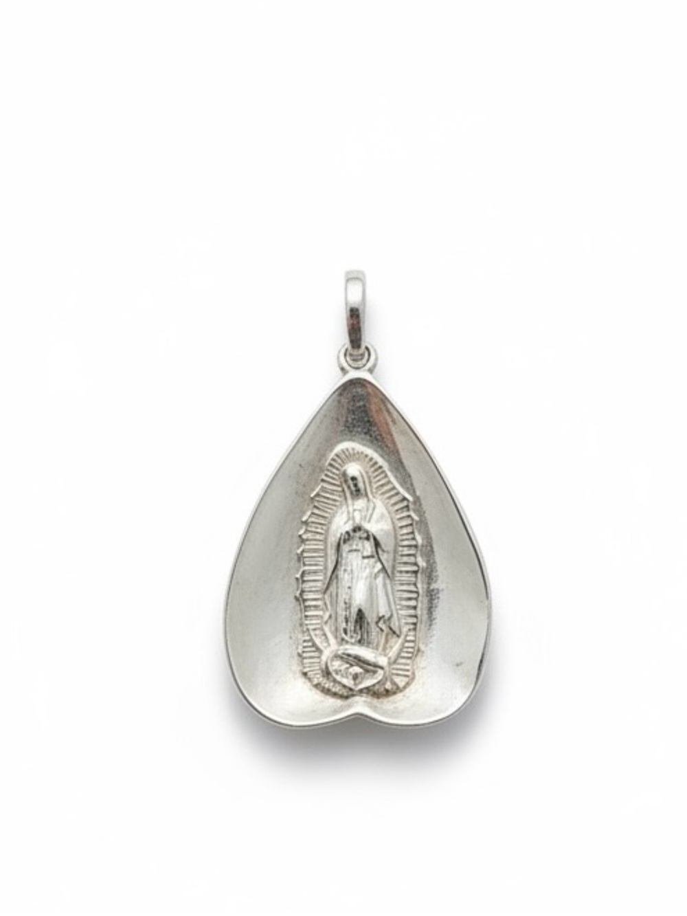 Sterling Silver Virgin Mary Teardrop Pendant - Silver